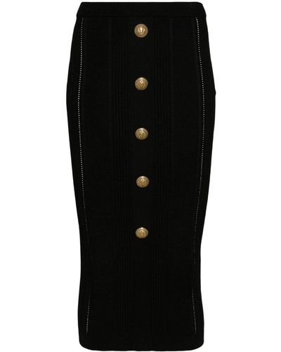 Balmain Buttoned Knitted Midi Pencil Skirt - Black