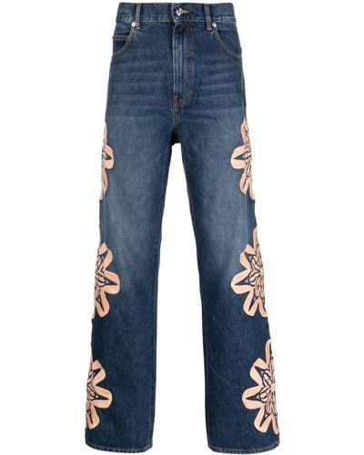 Bluemarble Floral-embroidered Bootcut Jeans - Blue