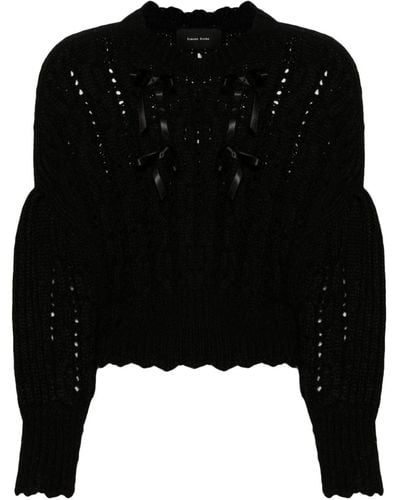 Simone Rocha Ribbon-detail Lace-stitch Sweater - Black