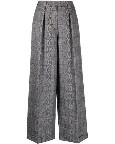 KENZO Wavy Check Wide-leg Tailored Trousers - Grey