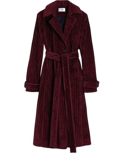 Victoria Beckham Long Ribbed Wool Coat - Red
