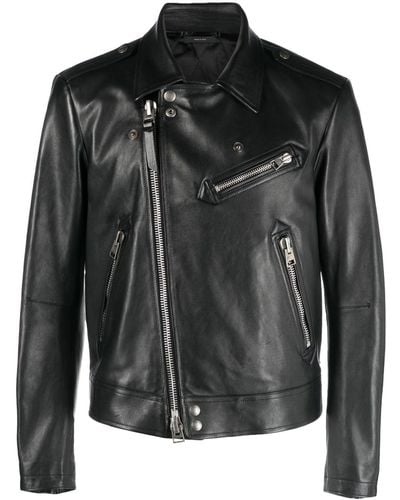 Tom Ford Off-centre Leather Jacket - Black