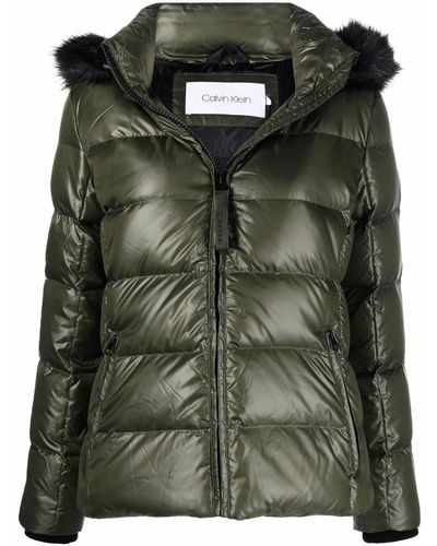Calvin Klein Faux-fur Hood Padded Jacket - Green
