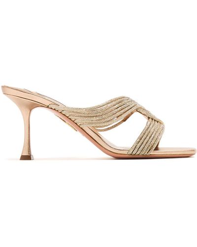 Aquazzura Gatsby 75 Mm Muiltjes Verfraaid Met Kristallen - Metallic