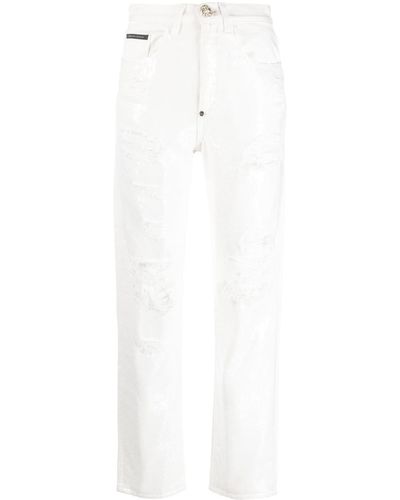 Philipp Plein Distressed-Jeans mit Pailletten - Weiß