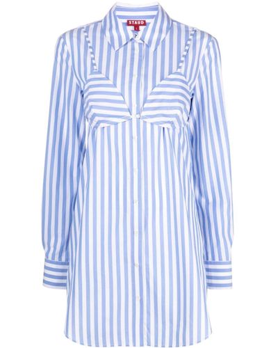 STAUD Alita Striped Poplin Shirtdress - Blue