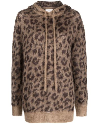 P.A.R.O.S.H. Leopard-pattern Ribbed-knit Brushed Hoodie - Brown