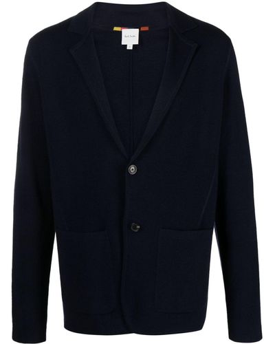 Paul Smith Single-breasted Merino-wool Knitted Jacket - Blue