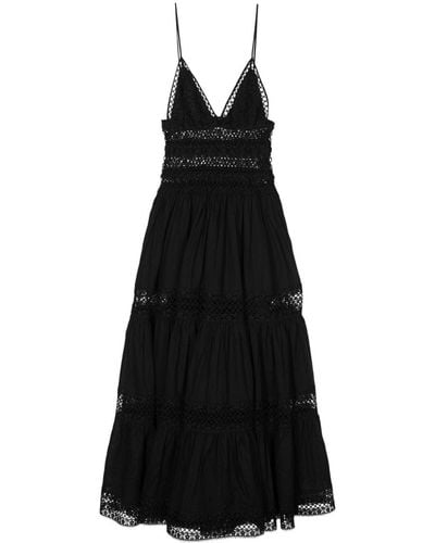 Charo Ruiz Embroidered Tiered Maxi Dress - Black