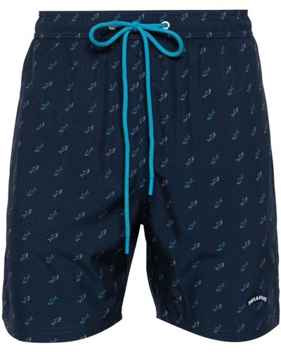 Paul & Shark Logo-charm Shark-print Swim Shorts - Blue