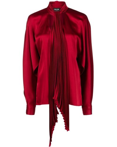 Del Core Pleated Pussy-bow Satin Blouse - Red