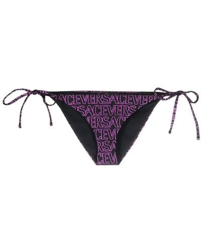 Versace Bas de bikini noué à logo imprimé - Violet