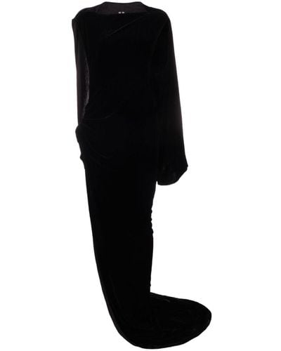 Rick Owens Gathered Asymmetric Velvet Gown - Black