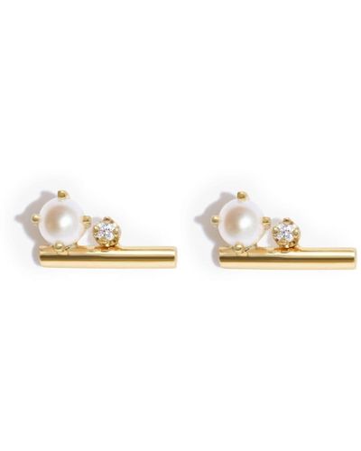 Zoe Chicco 14kt Yellow Gold Pearl And Diamond Stud Earrings - White