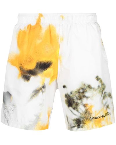 Alexander McQueen Obscured-flower-print Swim Shorts - Metallic