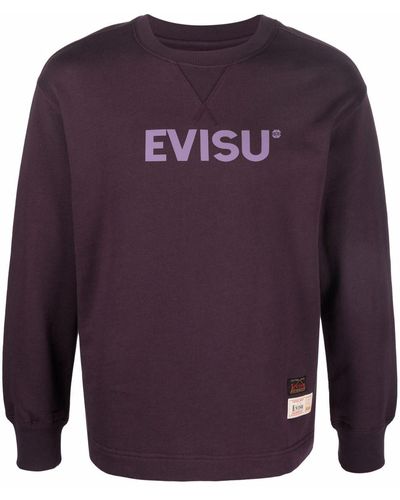 Evisu Logo-print Cotton Sweatshirt - Purple