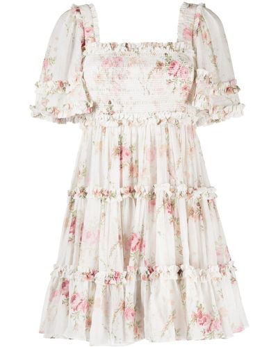 Needle & Thread Floral-print Square-neck Dress - Natural