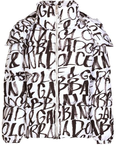 Dolce & Gabbana Piumino Graffiti-logo-print Padded Jacket - White