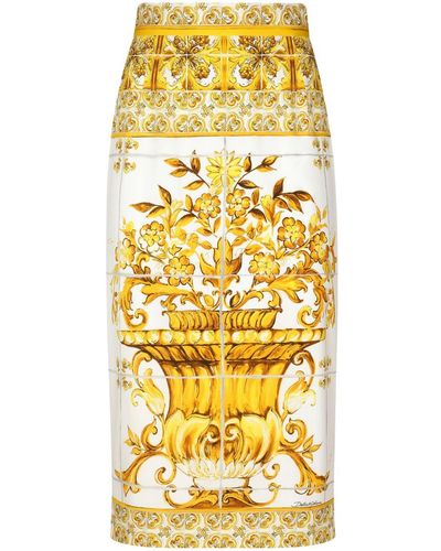 Dolce & Gabbana Seiden-Bleistiftrock mit Majolica-Print - Mettallic