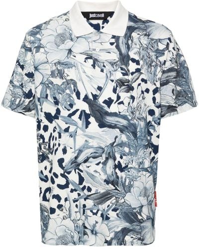 Just Cavalli Floral-print Cotton Polo Shirt - Blue