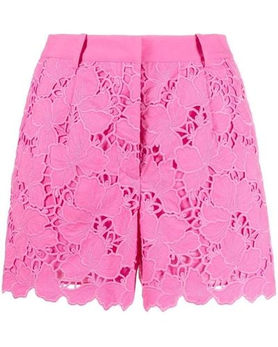 Self-Portrait Floral-lace Scalloped Shorts - Pink