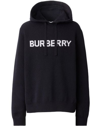 Burberry Sudadera con capucha y logo en intarsia - Negro