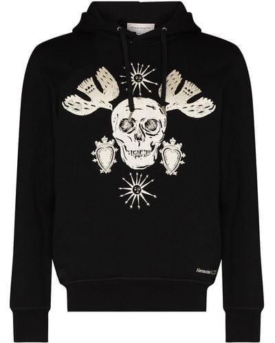 Alexander McQueen Skull-embroidered Cotton Hoodie - Black