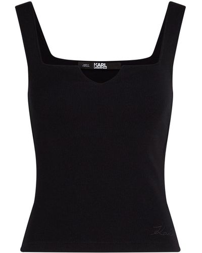 Karl Lagerfeld Logo-embroidered Ribbed Top - Black