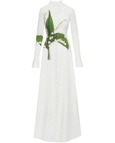 Oscar de la Renta Lily Of The Valley-print Poplin Kaftan Maxi Dress - White