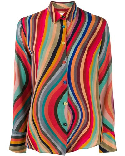 PS by Paul Smith Chemise en soie à rayures - Rouge