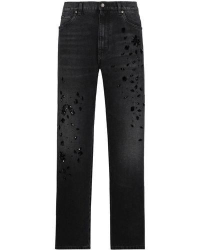 Dolce & Gabbana Strassverzierte Straight-Leg-Jeans - Schwarz