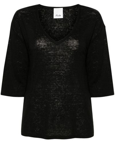 Allude V-neck Linen Sweater - Black