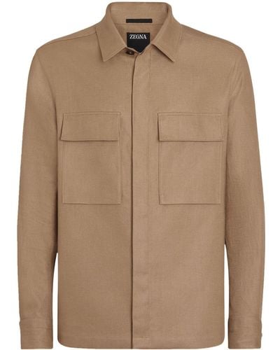 ZEGNA Linen Shirt Jacket - Brown