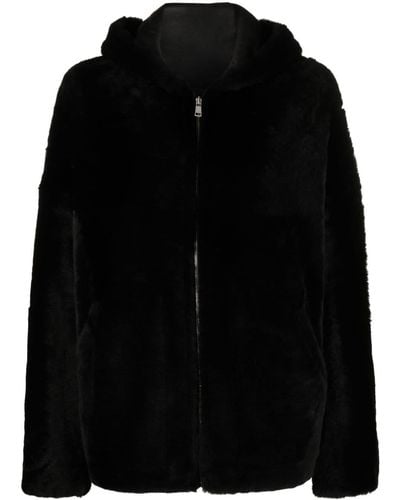Yves Salomon Hooded Shearling Jacket - Black