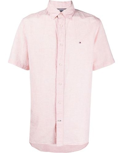 Tommy Hilfiger Embroidered-logo Striped Shirt - Pink