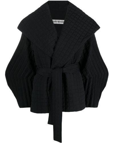 Issey Miyake Pleated Grid Double-breasted Coat - Black