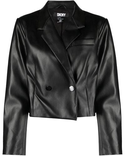 DKNY Double-breasted Faux-leather Blazer - Black