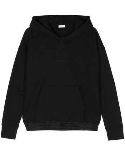 Saint Laurent Embroidered Logo Long-sleeve Hoodie - Black