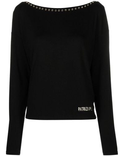 Patrizia Pepe Logo-print Eyelet-embellished Sweatshirt - Black