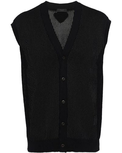 Prada Open-knit V-neck Cardigan - Black
