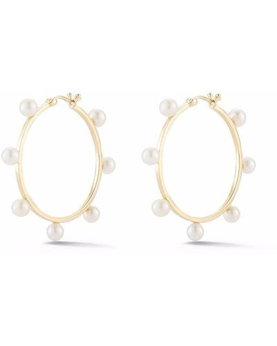 Mateo 14kt Yellow Gold Large Pearl Dot Hoop Earrings - Metallic