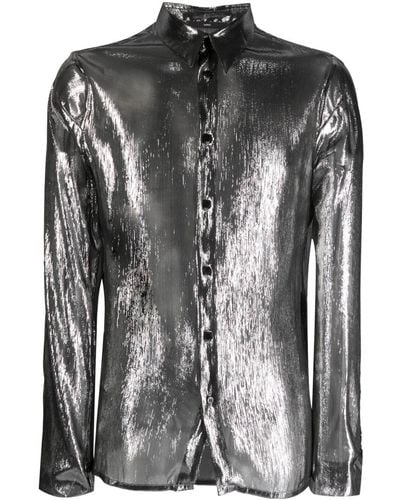 SAPIO Metallic Semi-sheer Long-sleeve Shirt - Black