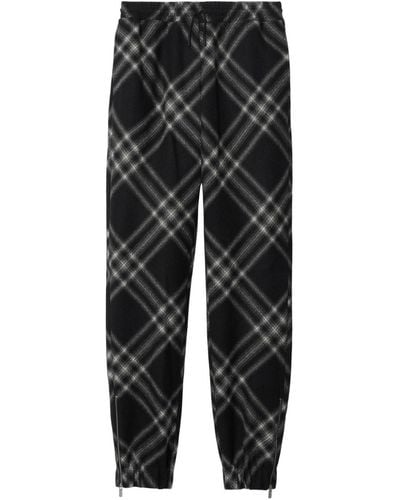 Burberry Chequered Flannel Wool Track Trousers - Black