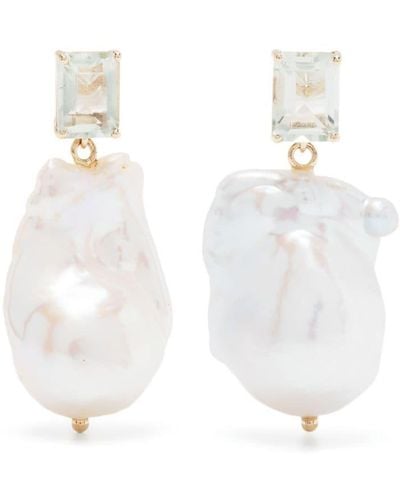 Mateo 14kt Yellow Gold Amethyst And Baroque Pearl Drop Earrings - White
