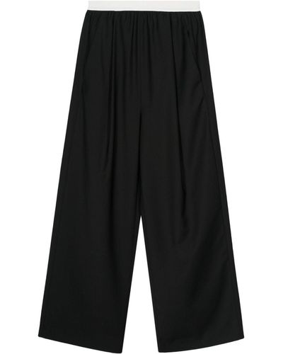 Tibi Contrasting-waistband Straight-leg Trousers - Black