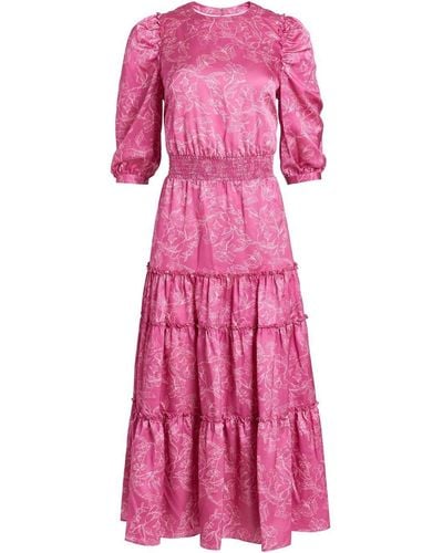 Marchesa Floral-print Tiered Dress - Pink