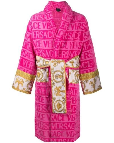 Versace Albornoz con logo y panel Barocco - Rosa