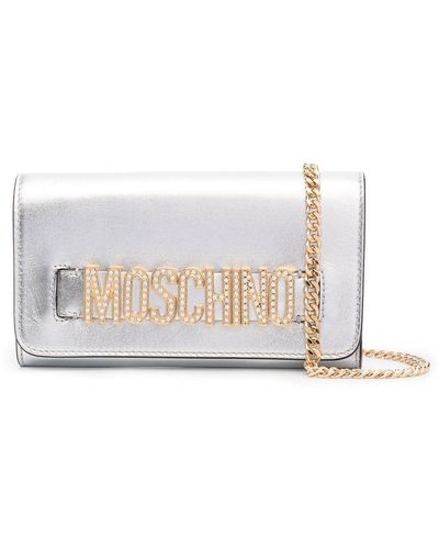 Moschino Crystal-embellishment Logo Clutch Bag - White