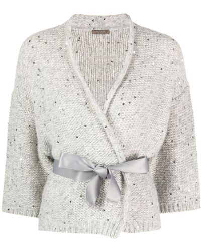 Peserico Sequin-embellished Knitted Cardigan - Grey