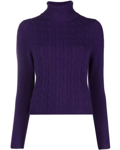 Allude High-neck Cable-knit Sweater - Blue